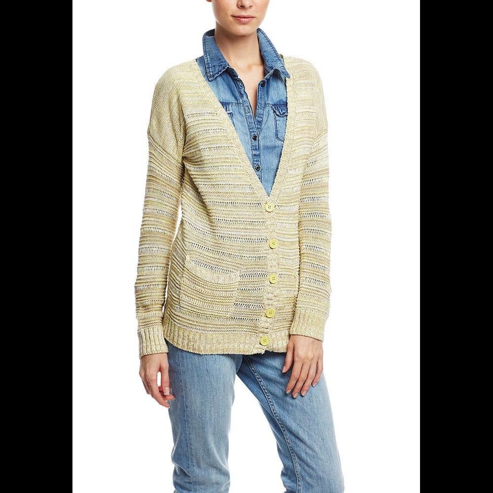 OLIVE & OAK 2015 Yellow & Oatmeal Boho Casual Cardigan Sweater Size Medium